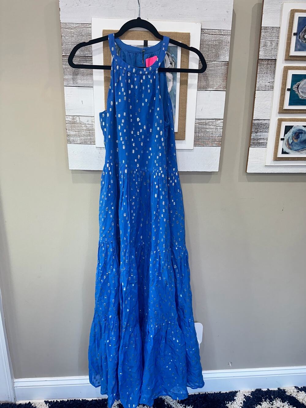 Lilly Pulitzer Beccalyn Maxi Dress XS Blue Metallic Casual Resort Summer